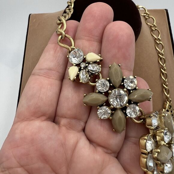 J. Crew Statement Necklace Champagne Crystal Rhinestone Chunky Bold Gold Tone - Picture 4 of 9